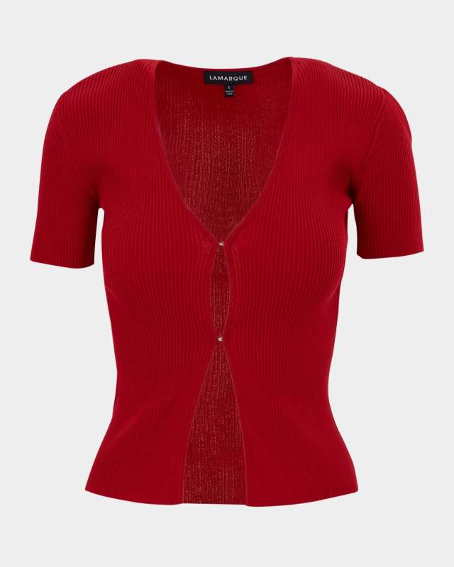 Aurelie Open-Front Ribbed Knit Top